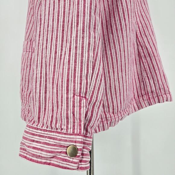 Chicos Jacket 3 Womens XL Linen Blend Reversible Pink White Stripe Snaps Beach - Picture 16 of 16